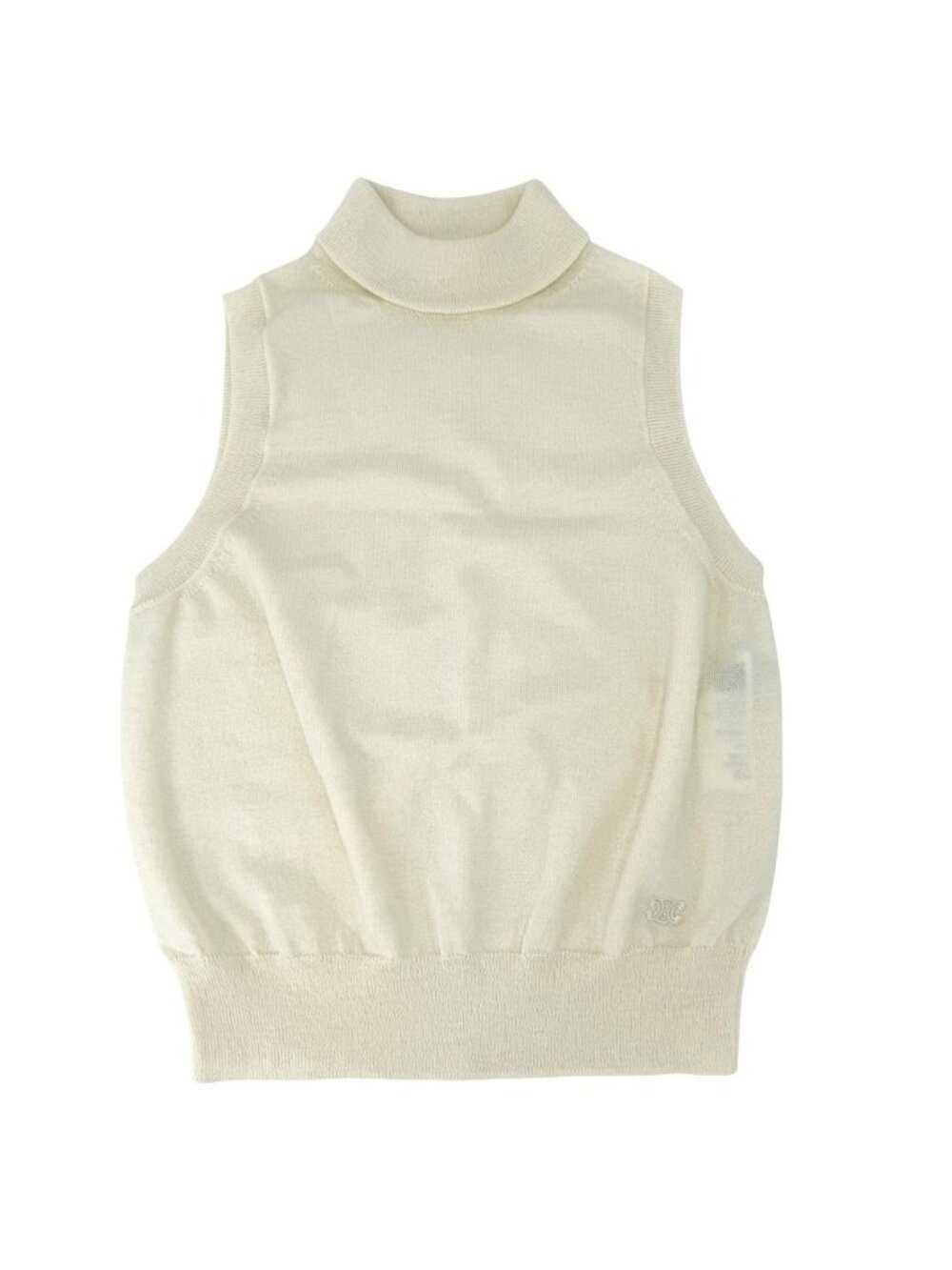Celine Tank Top Triomphe Turtleneck Top Sleeveless Ivory Wool Nylon Spring S